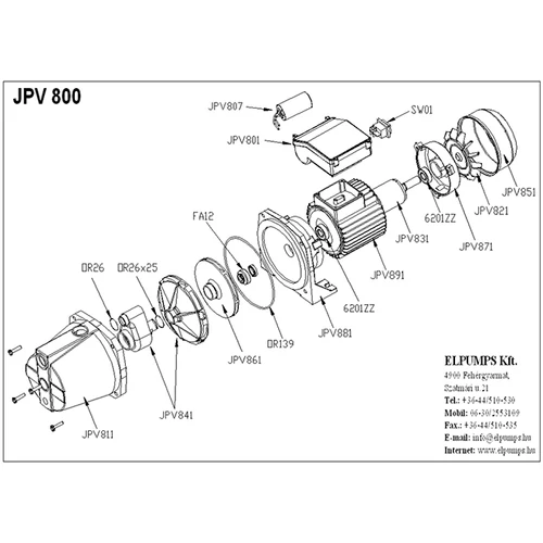 Elpumps JPV 800 Kerti Szivattyú (3,6 m³/óra, 40 m)